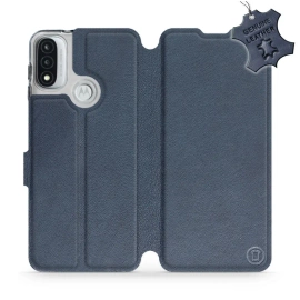 Etui ze skóry naturalnej do Motorola Moto E20 - wzór Blue Leather