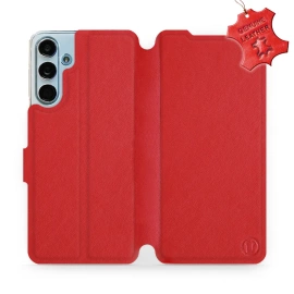Etui ze skóry naturalnej do Samsung Galaxy M55 5G - wzór Red Leather