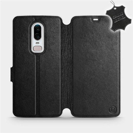 Etui ze skóry naturalnej do OnePlus 6 A6000 - wzór Black Leather