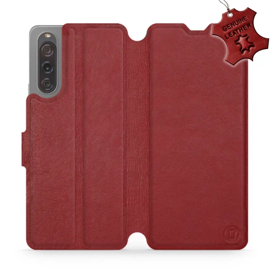 Etui ze skóry naturalnej do Sony Xperia 10 V - wzór Dark Red Leather