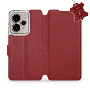 Etui ze skóry naturalnej do Realme 15 5G - wzór Dark Red Leather