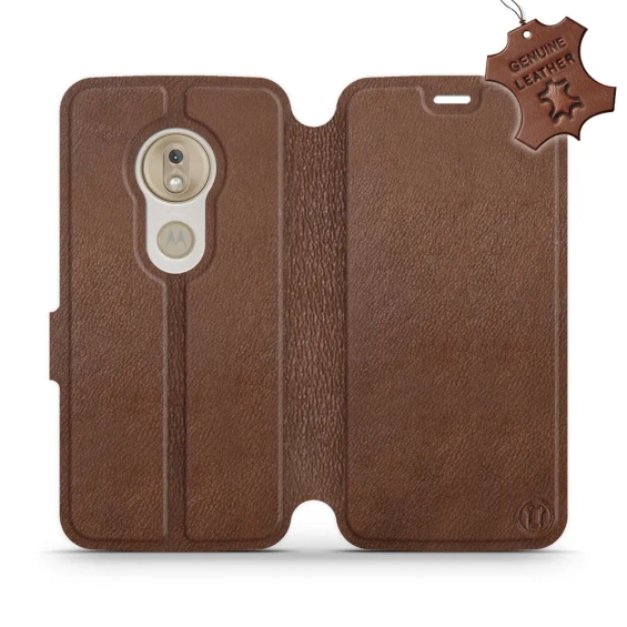 Etui ze skóry naturalnej do Motorola Moto G7 Play - wzór Brown Leather