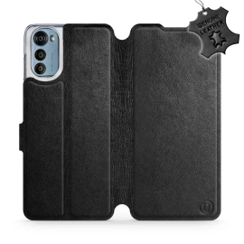Etui ze skóry naturalnej do Motorola Moto E32 - wzór Black Leather