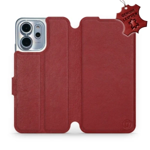 Etui ze skóry naturalnej do OPPO Reno 14 FS 5G - wzór Dark Red Leather