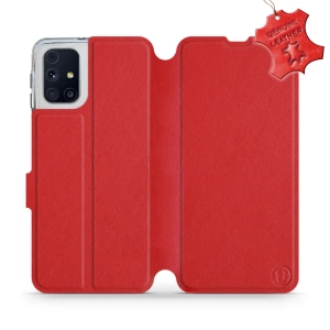 Etui ze skóry naturalnej do Samsung Galaxy M31s - wzór Red Leather