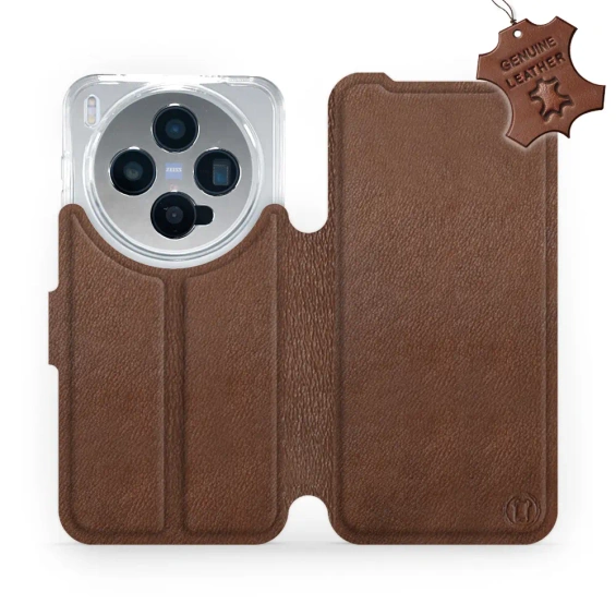 Etui ze skóry naturalnej do Vivo X300 - wzór Brown Leather