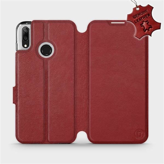 Etui ze skóry naturalnej do Huawei Y7 2019 - wzór Dark Red Leather