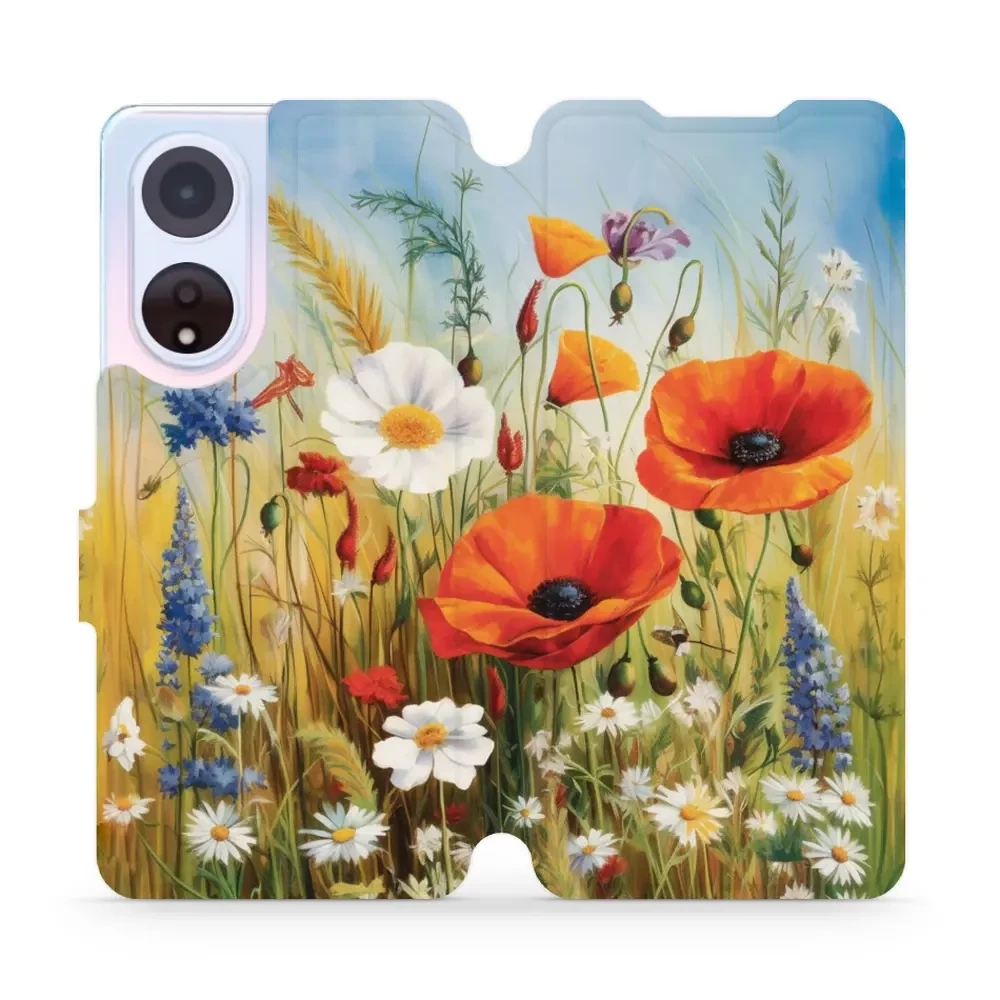 Mobiwear Book, Displayschutz, magnetischer Verschluss, Silikoneinlage, Schutz, Wiesenblumen