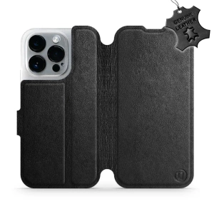 Etui ze skóry naturalnej do Apple iPhone 14 Pro - wzór Black Leather