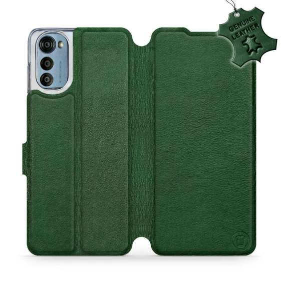 Etui ze skóry naturalnej do Motorola Moto E32s - wzór Green Leather