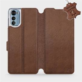 Etui ze skóry naturalnej do Motorola Moto E32 - wzór Brown Leather