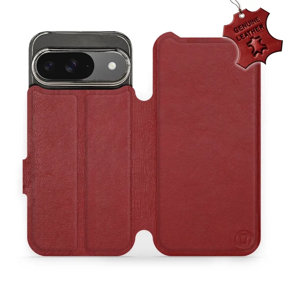 Etui ze skóry naturalnej do Google Pixel 9 - wzór Dark Red Leather