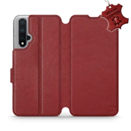 Etui ze skóry naturalnej do Huawei Honor 20 - wzór Dark Red Leather