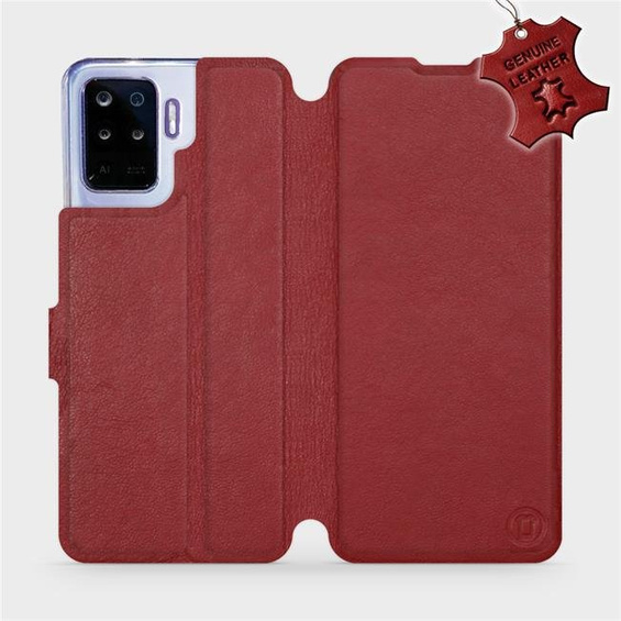 Etui ze skóry naturalnej do OPPO Reno 5 Lite - wzór Dark Red Leather