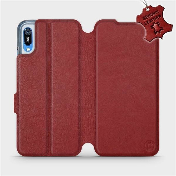 Etui ze skóry naturalnej do Huawei Y6 2019 - wzór Dark Red Leather