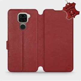 Etui ze skóry naturalnej do Xiaomi Redmi Note 9 - wzór Dark Red Leather