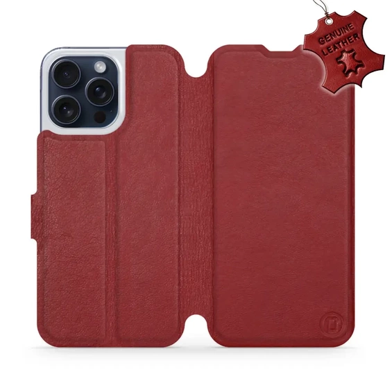 Etui ze skóry naturalnej do Apple iPhone 15 Pro Max - wzór Dark Red Leather