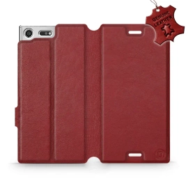 Etui ze skóry naturalnej do Sony Xperia XZ Premium - wzór Dark Red Leather