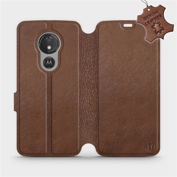Etui ze skóry naturalnej do Motorola Moto G7 Power - wzór Brown Leather