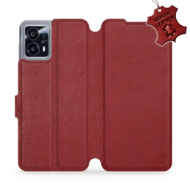 Etui ze skóry naturalnej do Motorola Moto G13 - wzór Dark Red Leather