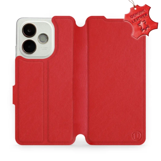 Etui ze skóry naturalnej do OPPO A5 Pro 5G - wzór Red Leather