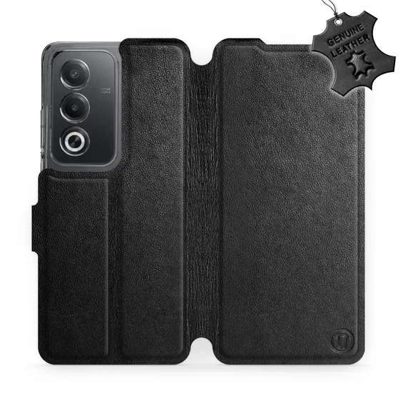 Etui ze skóry naturalnej do OPPO A80 5G - wzór Black Leather