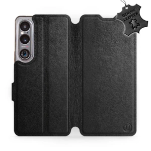Etui ze skóry naturalnej do Sony Xperia 1 VI - wzór Black Leather