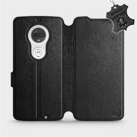 Etui ze skóry naturalnej do Motorola Moto G7 Plus - wzór Black Leather