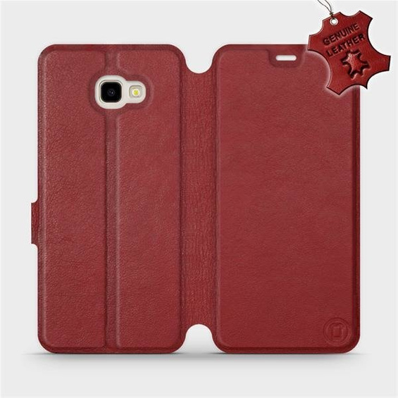 Etui ze skóry naturalnej do Samsung Galaxy J4 Plus 2018 - wzór Dark Red Leather