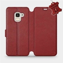 Etui ze skóry naturalnej do Samsung Galaxy J6 2018 - wzór Dark Red Leather