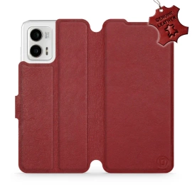 Etui ze skóry naturalnej do Motorola Moto G73 5G - wzór Dark Red Leather