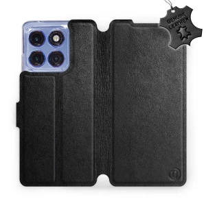 Etui ze skóry naturalnej do Motorola Edge 60 Pro - wzór Black Leather