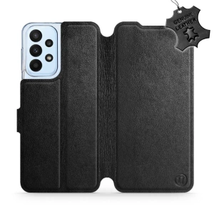 Etui ze skóry naturalnej do Samsung Galaxy A23 - wzór Black Leather