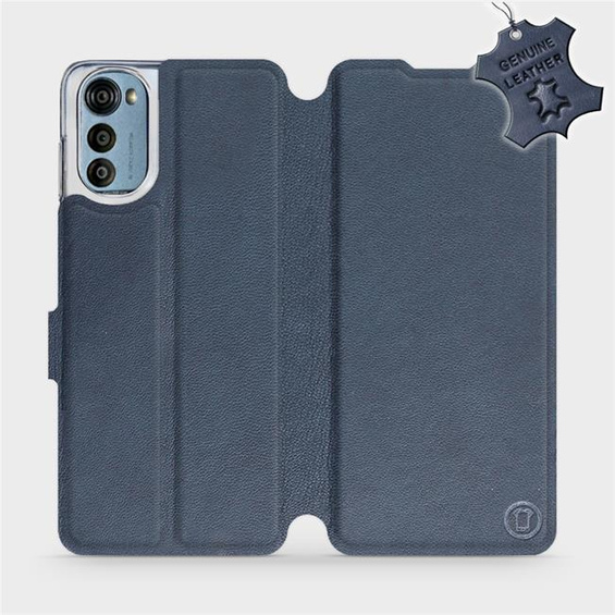 Etui ze skóry naturalnej do Motorola Moto E32 - wzór Blue Leather