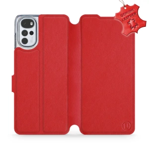 Etui ze skóry naturalnej do Motorola Moto G22 - wzór Red Leather