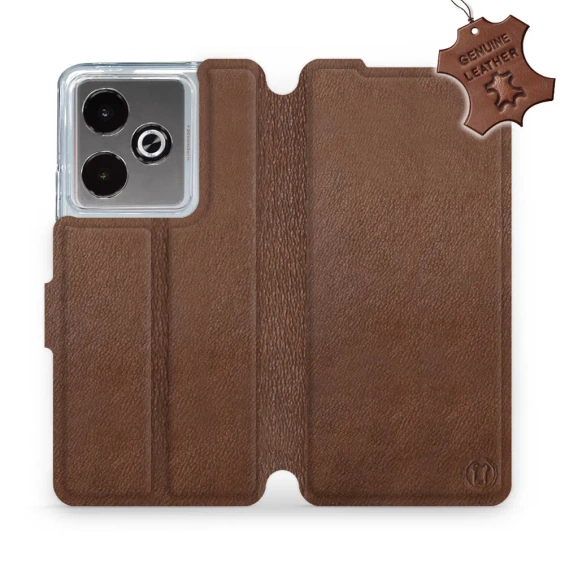Etui ze skóry naturalnej do Realme GT 7T - wzór Brown Leather