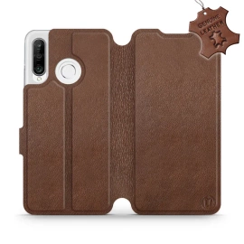 Etui ze skóry naturalnej do Huawei P30 Lite - wzór Brown Leather