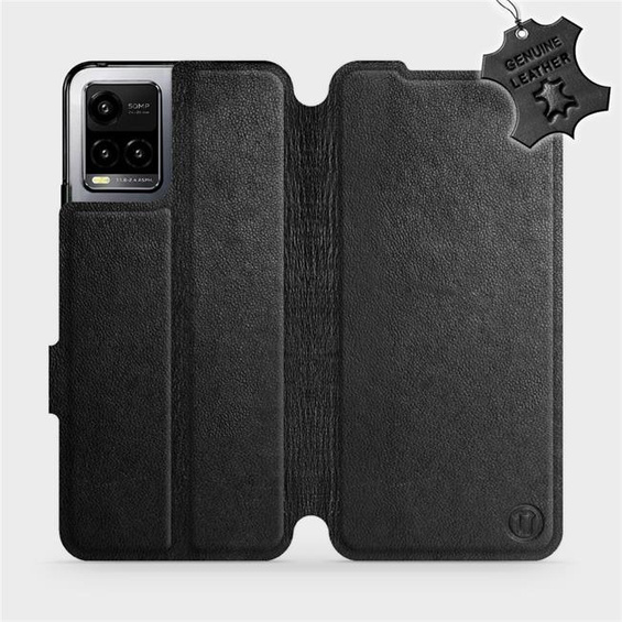 Etui ze skóry naturalnej do Vivo Y21S - wzór Black Leather