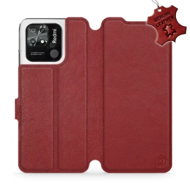 Etui ze skóry naturalnej do Xiaomi Redmi 10C - wzór Dark Red Leather