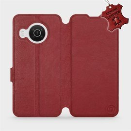 Etui ze skóry naturalnej do Nokia X10 - wzór Dark Red Leather