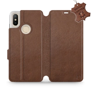 Etui ze skóry naturalnej do Xiaomi Mi A2 - wzór Brown Leather