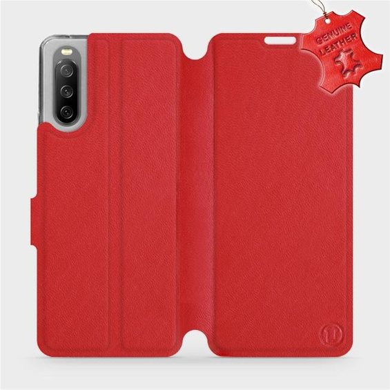 Etui ze skóry naturalnej do Sony Xperia 10 III - wzór Red Leather