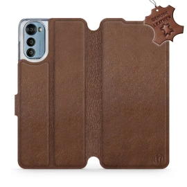 Etui ze skóry naturalnej do Motorola Moto E32 - wzór Brown Leather