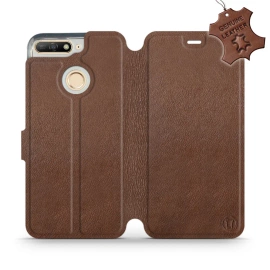 Etui ze skóry naturalnej do Huawei Honor 7A - wzór Brown Leather