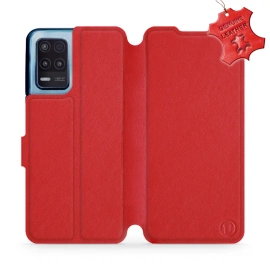 Etui ze skóry naturalnej do Realme 8 5G - wzór Red Leather