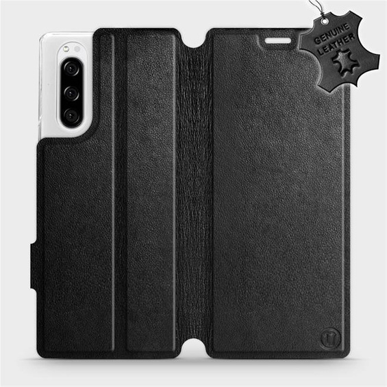 Etui ze skóry naturalnej do Sony Xperia 5 - wzór Black Leather
