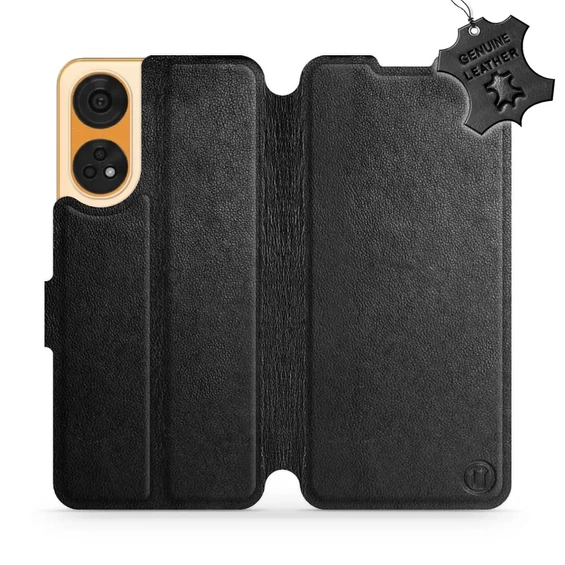 Etui ze skóry naturalnej do OPPO Reno 8T 5G - wzór Black Leather
