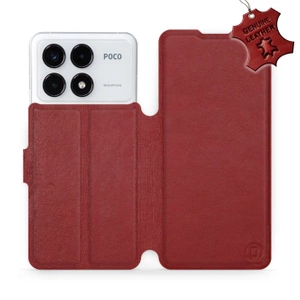 Etui ze skóry naturalnej do Xiaomi POCO F6 Pro - wzór Dark Red Leather