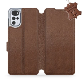 Etui ze skóry naturalnej do Motorola Moto G22 - wzór Brown Leather