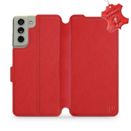 Etui ze skóry naturalnej do Samsung Galaxy S21 FE - wzór Red Leather
